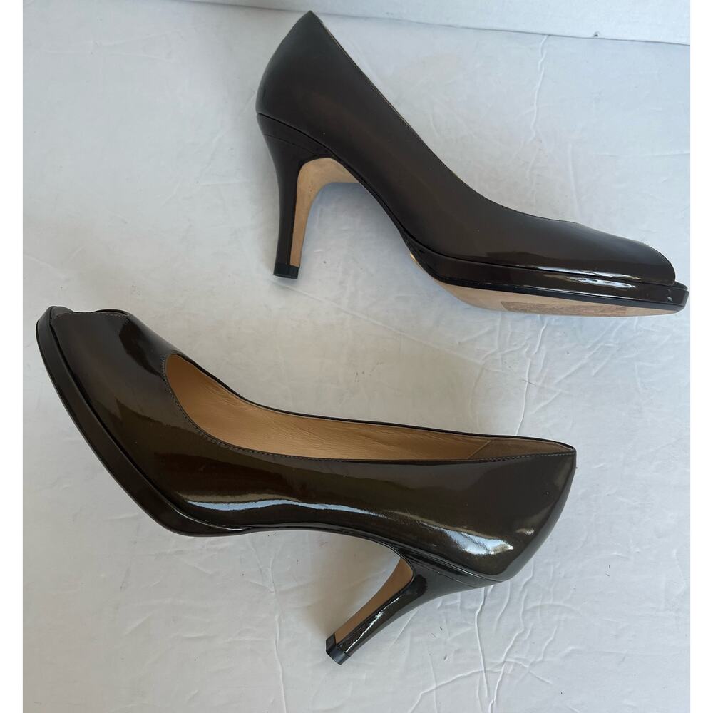 NWOT COLE HAAN CARMA Bronze Patent Leather Peep Toe Air Heels Pump Shoes Size 9B - Picture 6 of 11